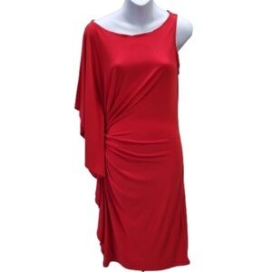 CARTISE Red One Sided Drapped Ruffle Sheath Dress Size 6US NWT
